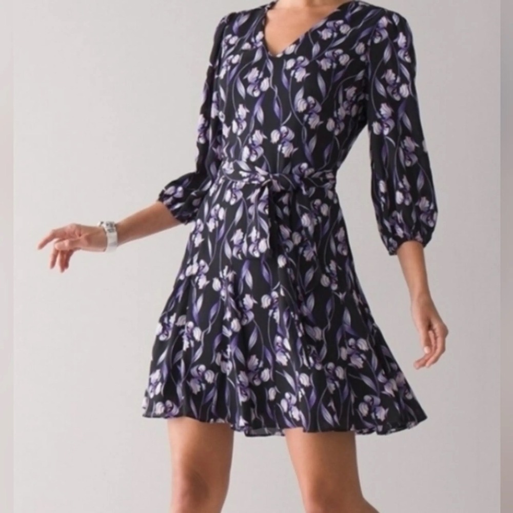 White House Black Market Iris Floral Print Mini Dress - Size 00 - Purple & Black